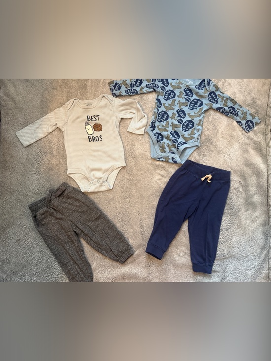 Other - Kids Long-Sleeve 'Best Bros' blue Ribbed One-Piece and dinosaur